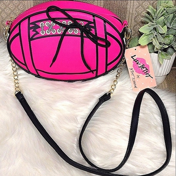 Luv Betsey 💖🏈 Betsey Johnson Pink & Black Football Crossbody Bag - Picture 1 of 16